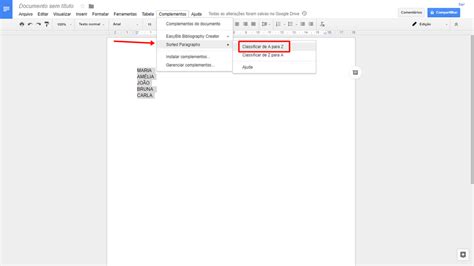 como organizar por ordem alfabetica google docs - botar lista em ordem alfabetica